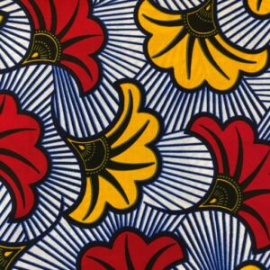 Tissu wax fleurs de mariage jaune et rouge
