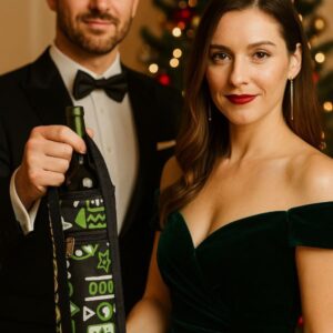 Porte-bouteille isotherme en tissu wax vert et noir, modèle artisanal yoleleboutique