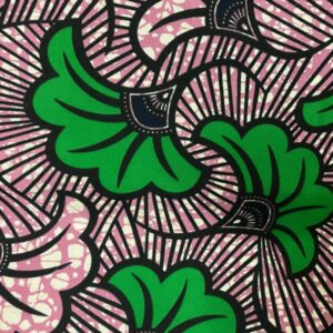 tissu wax fleurs de mariage rose pale et vert