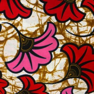 tissu wax fleurs de mariage africain rouge et rose
